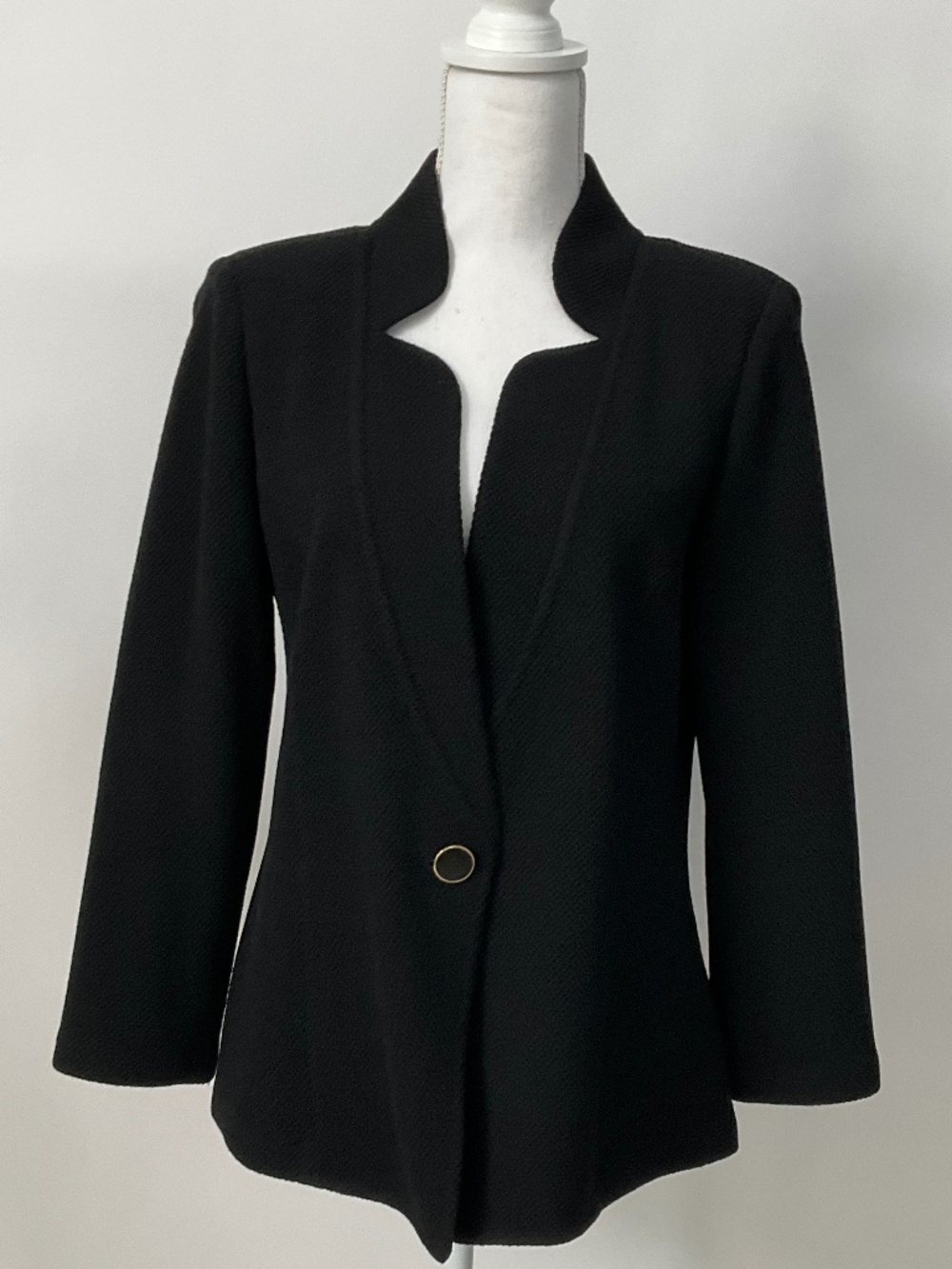 St. John Black Knit Single Button Blazer Jacket Luxury Designer Size 14